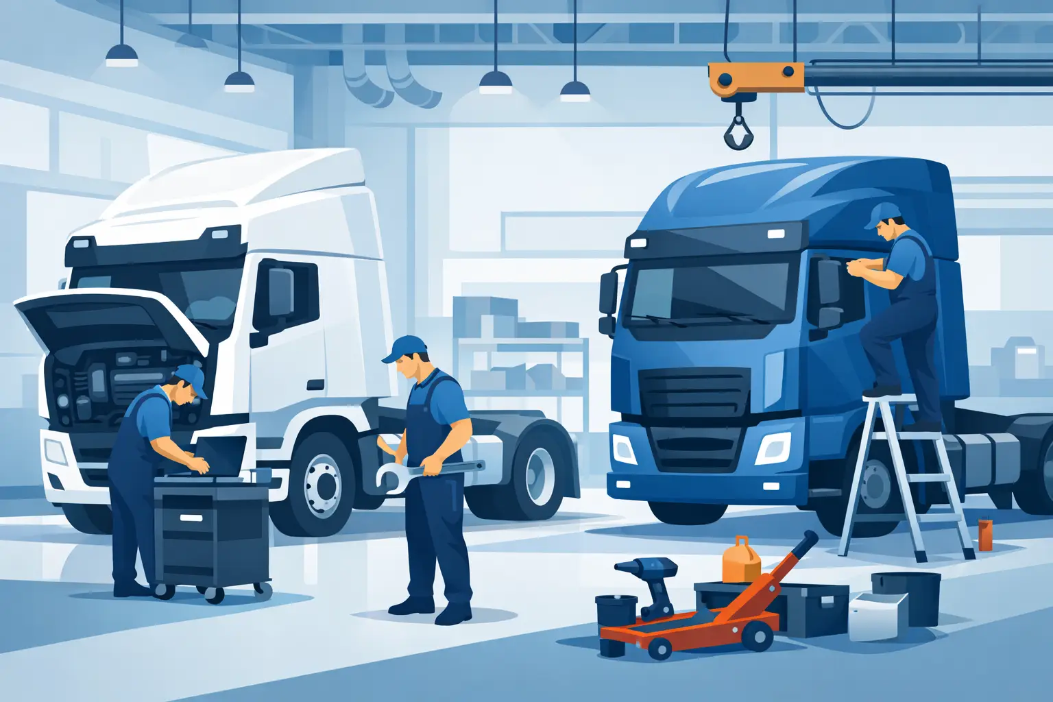 تجهيز ورشة صيانة شاحنات حديثة بشكل صحيح